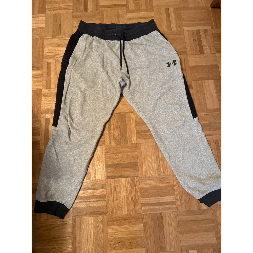Under Armour Mens 2XL Fitted Jogger Sweatpants Heathered Gray Black